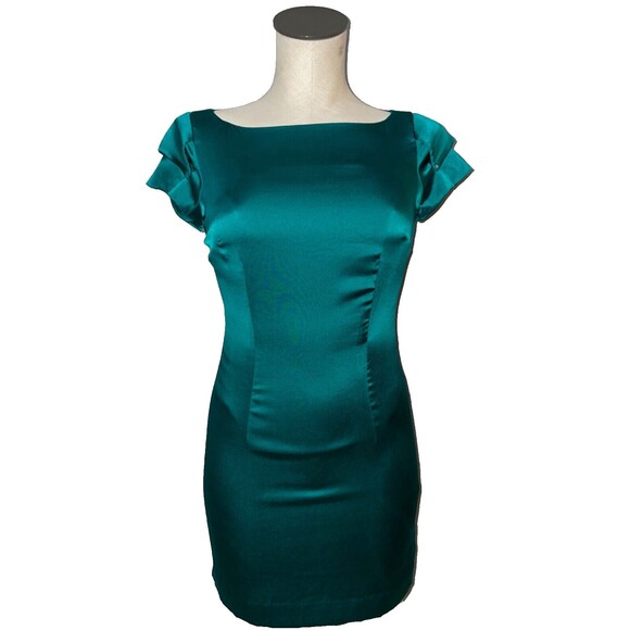 GUESS Marciano Vintage Y2K Stretch Silk Mini Dress size XS Emerald Green Sheath - Picture 1 of 10